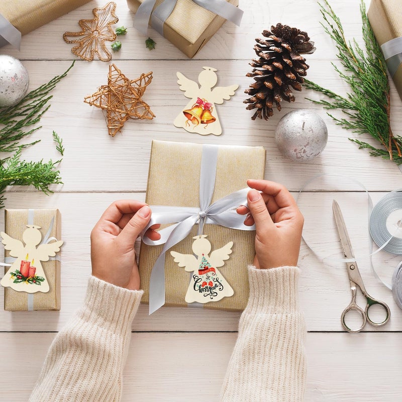 Sophena Wooden Christmas Ornaments to Paint - Angel Decoration Cutouts, Unfinished 24PCS, 3.5 x 3 inches, DIY Blank Unfinished Christmas Tree Wood Discs Ornament for Home Crafts Hanging - Image 3